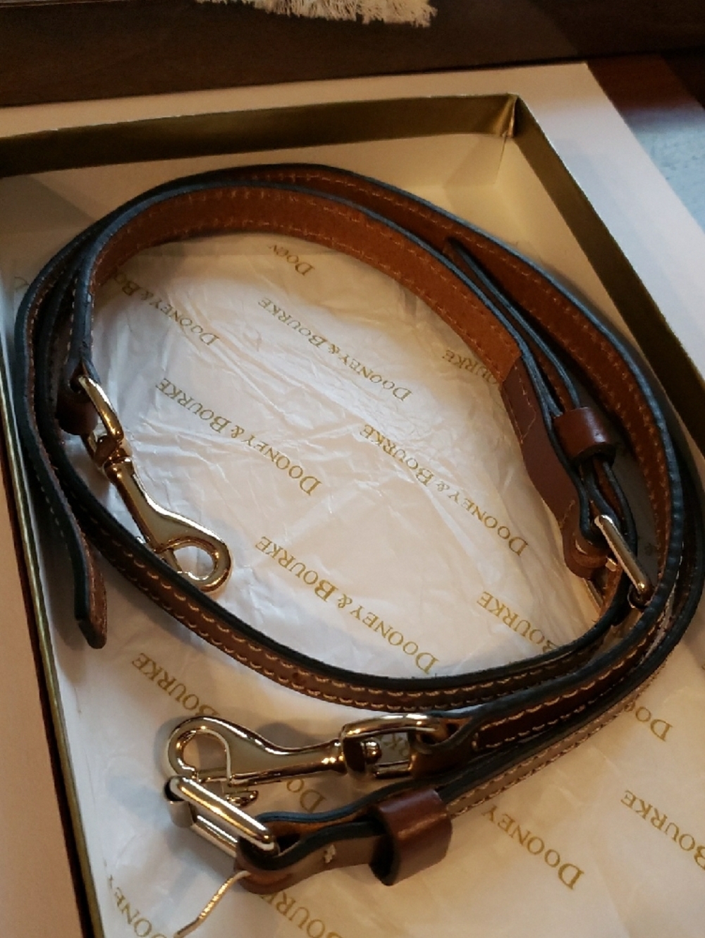 Dooney & Bourke Brown Leather Crossbody Strap with Gold Hardware - Picture 2 of 5